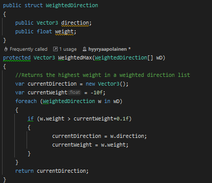 Weighing direction values